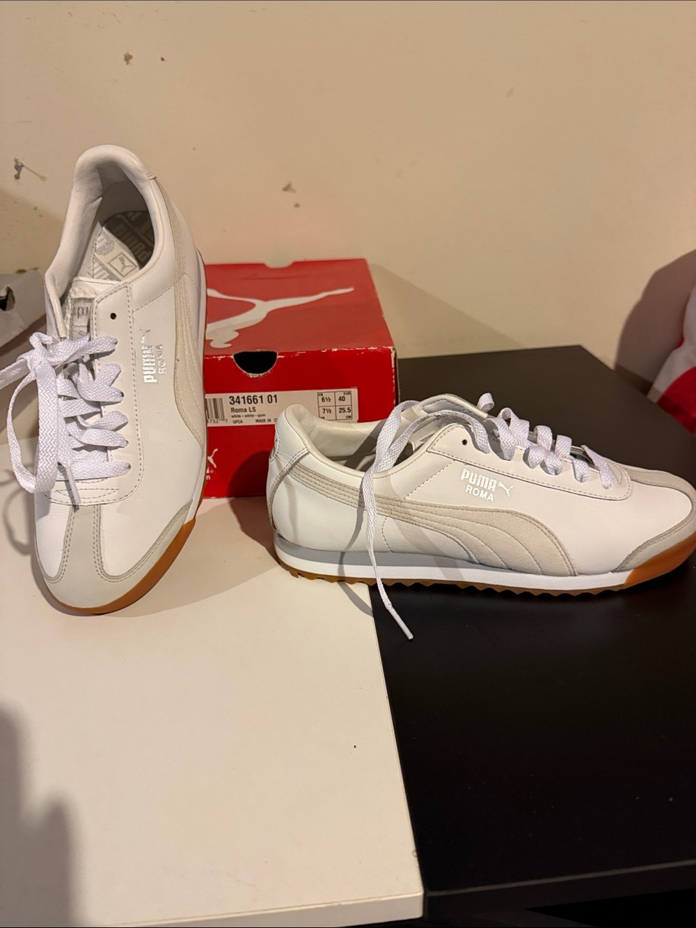 Puma White Leather Sneakers with Gum Soles